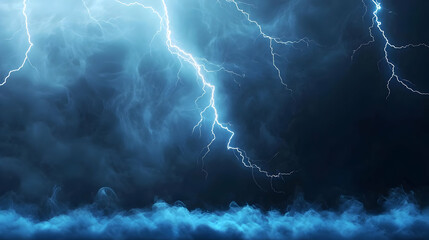 Dramatic Blue Lightning Strike Across Dark Stormy Sky with Turbulent Cloud Formation