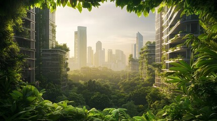 Futuristic Cityscape with Greenery and Skyscrapers