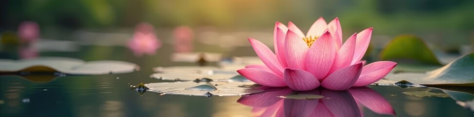 Soft orange and pink hues of blooming lotus flowers in the water, calming, pink, nature