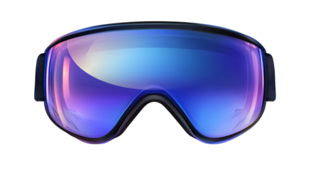 Glass ski goggles with a purple lens, isolated on a transparent background