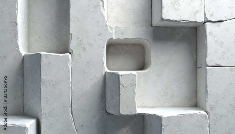 Aufkleber abstract composition of interlocking grey, white concrete panels. geometric shapes create modern min
