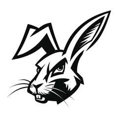 Black and White Rabbit Vector Illustration – Bold Mascot Style Bunny Head
