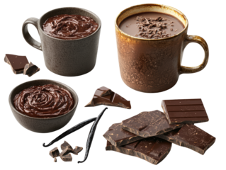 Warm and inviting mug of hot chocolate topped with marshmallows ready to warm you up on a cold day isolated on a white background.