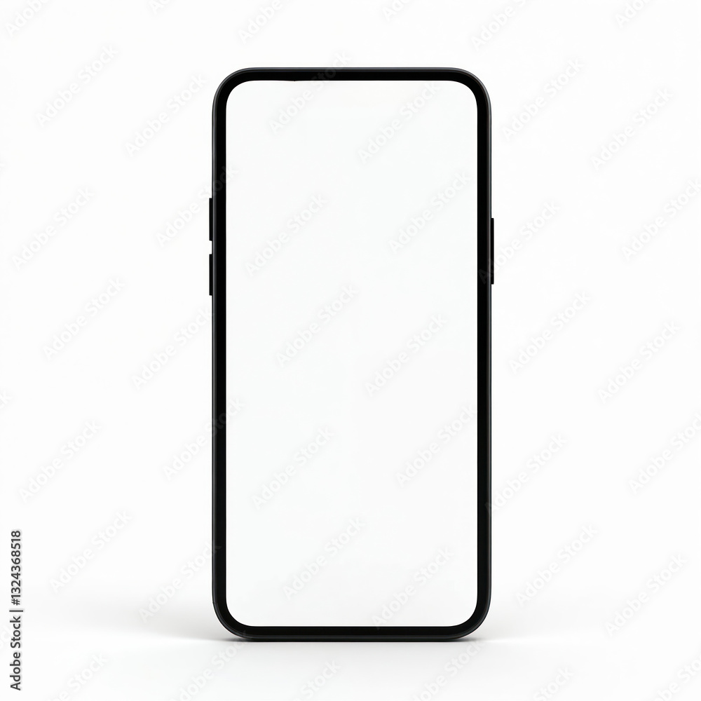 Leinwandbilder front view black smartphone with blank white screen. rectangular sleek design, curved edges. modern 