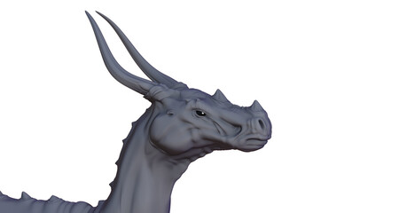 3d model of dinosaur isolated on white background. Monochrome. Minimal style. Copy space. 3d illustration.