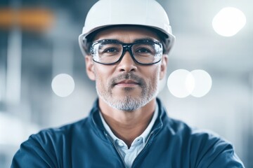 portrait of worker in factory setting background blurred for depth