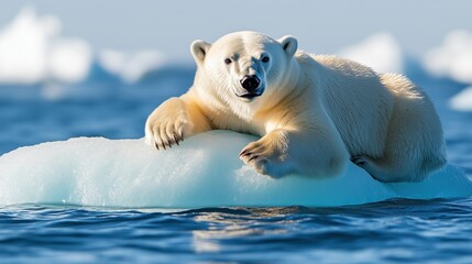 Naklejka premium Polar Bear Relaxing on Iceberg in Ocean