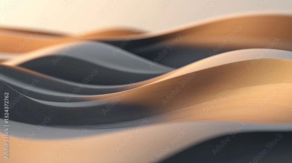 Poster flowing waves of textured layers create a serene visual harmony in soft light and warm colors