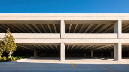 Construction Ash Cement Concept, Modern Energy Efficient Parking Garage with Clean Design and Ample Space for Vehicles and Pedestrians
