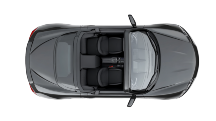Modern gray convertible sports car top view on transparent background