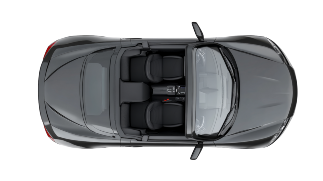Modern gray convertible sports car top view on transparent background