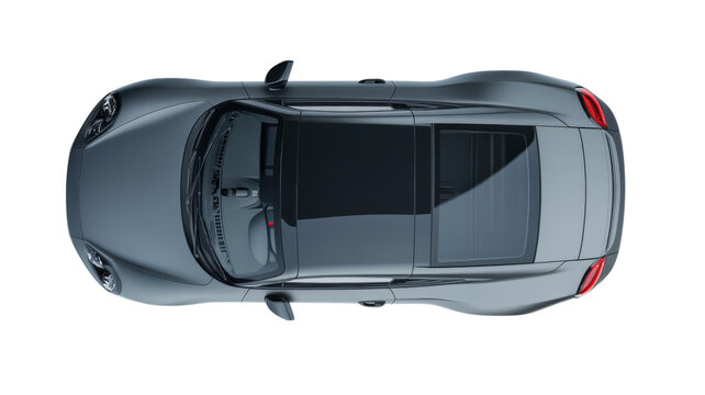 Modern gray sports car seen from above on transparent background