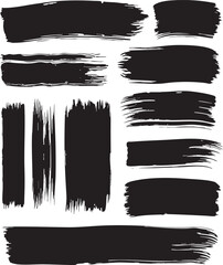 Paint grunge backgrounds, brushstrokes. Black brush strokes, grunge design elements set isolated on a white background. Black oil paint texture, ink swatch, grungy line art