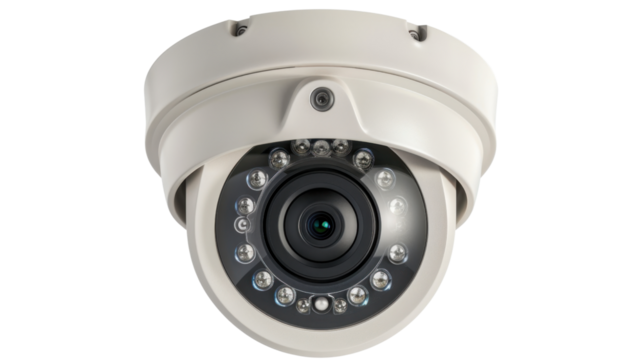Modern security camera providing surveillance with infrared leds on transparent background