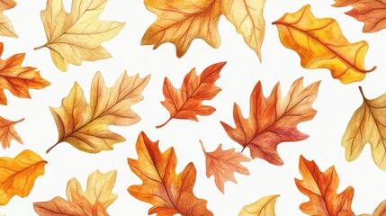 Seamless pattern with hand drawn watercolor fall leaves for fabric, poster, card, wallpaper, wrapping paper, and home decor