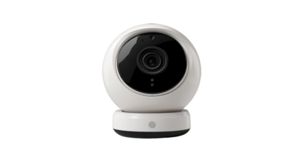 White cctv dome security camera recording on transparent background