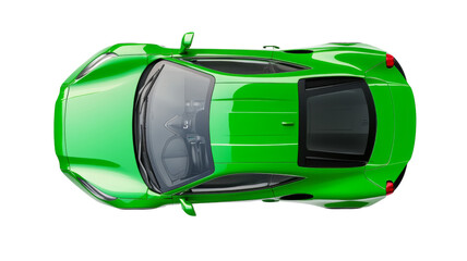 Green modern sports car top view on transparent background