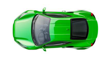 Green modern sports car top view on transparent background