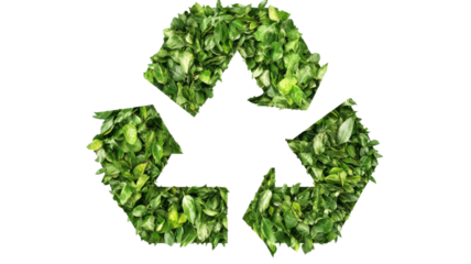 Recycle symbol made with green leaves promoting environmental awareness on transparent background