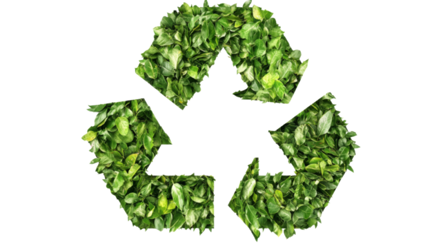 Recycle symbol made with green leaves promoting environmental awareness on transparent background