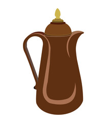 A brown ceramic pitcher with a lid and a small candle on top