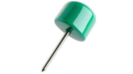 Green push pin on transparent background, ready for use