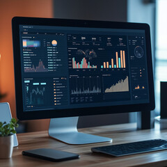 A digital media dashboard with analytics and graphs on a computer screen
