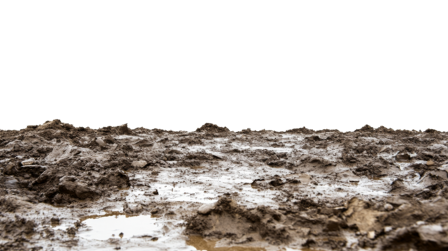 Wet mud ground covering transparent background representing off-road adventure