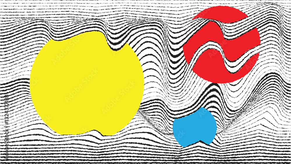 Fototapete Abstract motion graphic design background . Black circle and horizontal lines . Transition shapes . Movement composition . Roughen lines and circles combination. Vector illustration