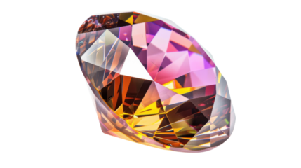 Large brilliant multicolored gemstone shining on transparent background