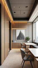 Fototapeta premium A modern office space with an acoustic panel accent wall.