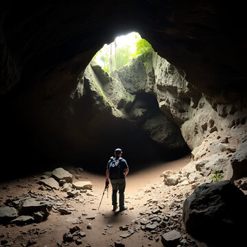 ecuador mayei cave entrance with speleologist