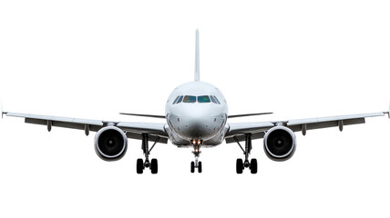 White passenger airplane flying on transparent background