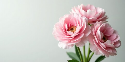 Soft pink ranunculus flowers in a delicate white bouquet, spring, white