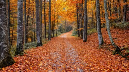 Obraz premium Autumn forest path through colorful leaves