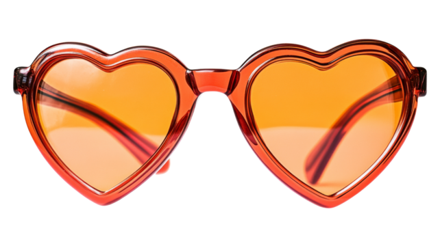 Orange heart-shaped sunglasses isolated on transparent background