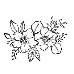 Wild Florals Bouquet Ink Drawing Illustration
