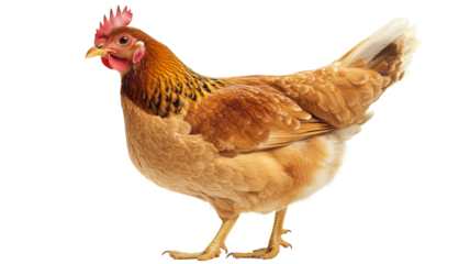 Brown hen standing on transparent background
