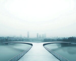 Fototapeta premium Foggy City Bridge Crossroads.