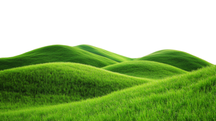 Green grass covering rolling hills on transparent background