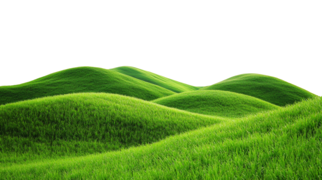 Green grass covering rolling hills on transparent background - Powered by Adobe