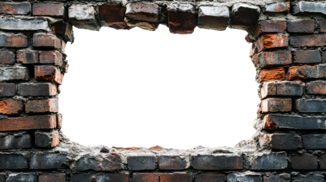 Broken brick wall creating transparent hole revealing empty space