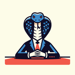 Cobra Head Businessman Illustration Bold Flat Art Design with Suit and Tie