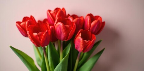 Fototapeta premium A bouquet of red tulips featuring a delicate heart shape, flowers, bouquet