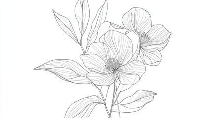 Botanical arts. Hand drawn continuous line drawing of abstract flower, floral, rose, tropical leaves, spring and autumn leaf, bouquet of olives. Vector illustration.
