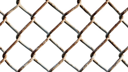 Fototapeta premium Rusty chain link fence with transparent background providing security and separation