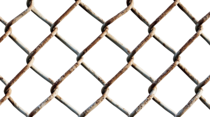 Rusty chain link fence with transparent background providing security and separation