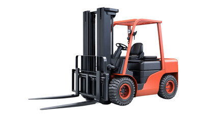 Red forklift truck lifting with transparent background