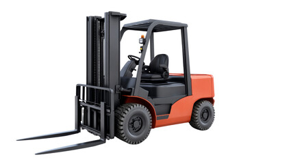 Modern orange forklift truck isolated on transparent background