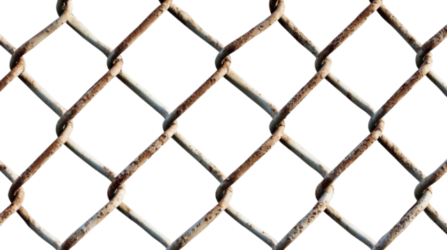 Rusty chain link fence with transparent background providing security and separation